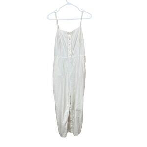 Old Navy Womens Jumpsuit Sz M Linen White Playsuit Coastal Beachy Minimalist
